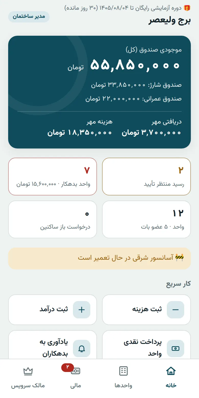 داشبورد مدیر ساختمان